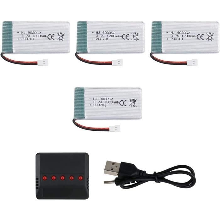 YUNIQUE FRANCE 4 Pieces 3.7V 1200mAh batterie syma RC X5SC X5SW quadcopter drone des pièces de rechange + Chargeur 1 to 4
