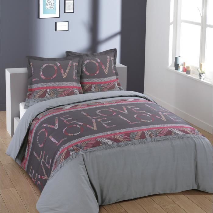 VISION Parure de couette LoveLove - 100% coton - Housse 220 x 240 cm + 2 taies 65 x 65 cm