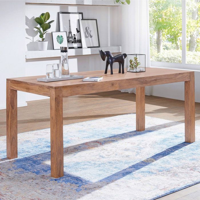 WOHNLING table à manger en bois massif acacia 120cm table à manger table en bois design Cuisine style campagnard de table brun foncé