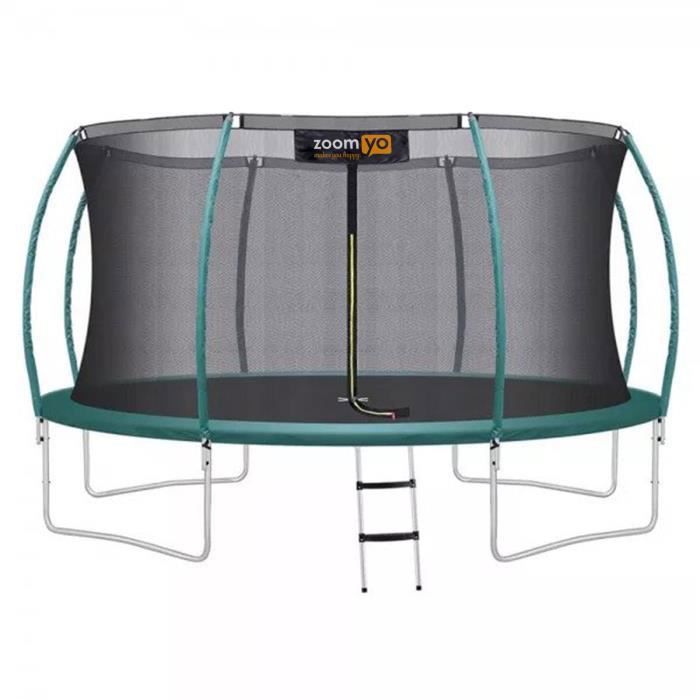 Zoomyo trampoline de jardin Ø 430 cm avec filet de saut haut et entièrement encerclé et les poteaux rembourrés