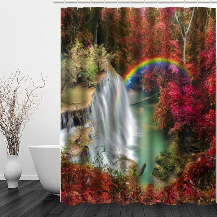 Rideau Douche Forêt Naturelle 180x180 Cm - Imperméable Anti-Moisissure Avec 12 Crochets