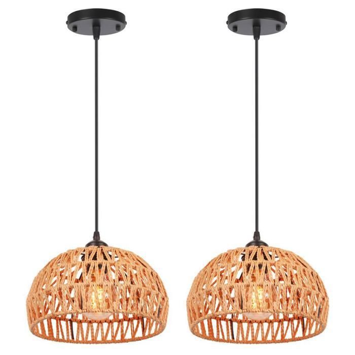 IDEGU 2pcs Lustre Suspension TresséeLampe Luminaire Retro en Corde de Papier Plafonnier Vintage pour Salon Chambre Balcon