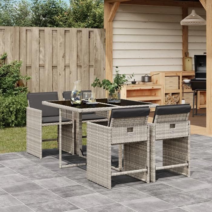 vidaXL Ensemble à Manger de Jardin avec Coussins 5 pcs Table et Chaise de Terrasse Meubles de Patio Mobilier dExtérieur