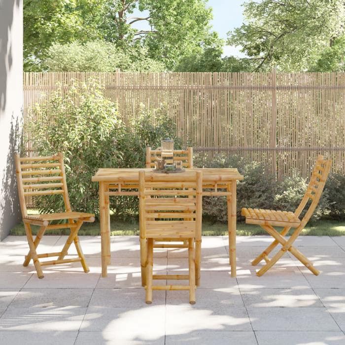 vidaXL Chaises pliables de jardin bambou Lot de 2 avec coussins - vue 1