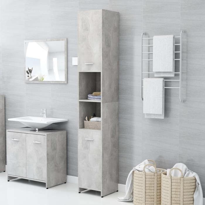 Armoire de salle de bain-Meuble de rangement Gris béton Bois dingénierie 414793