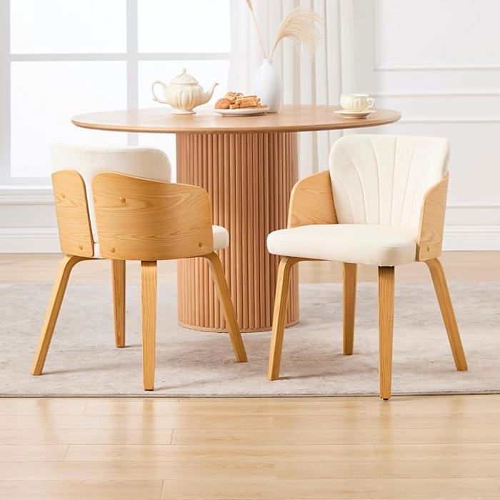 Chairus Chaise de Salle à Manger Lot de 2 Chaise de Cuisine avec Pied Bois Chaise Naturel Velours pour Restaurant et Salon Beige