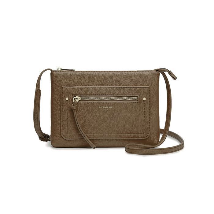 David Jones - Sac Bandoulière - Sacoche Plate Cuir PU Femme - Marron Taupe David Jones - Sac Bandoulière - Sacoche Plate Cuir PU Femme - Marron Taupe