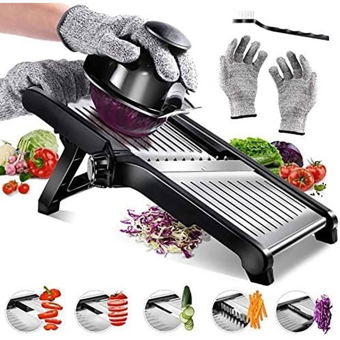 Mandoline JINSHOME : Hachoir à Légumes Sécurisé 40 Options (Épaisseur Réglable 1-8mm)