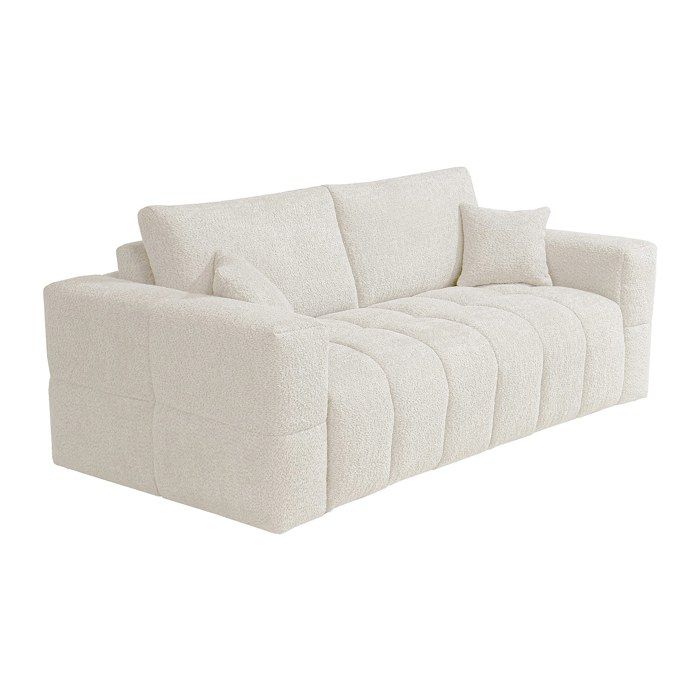 Canapé 3 places convertible express en tissu bouclette beige - Couchage 140 cm - Matelas 13 cm ISSORO
