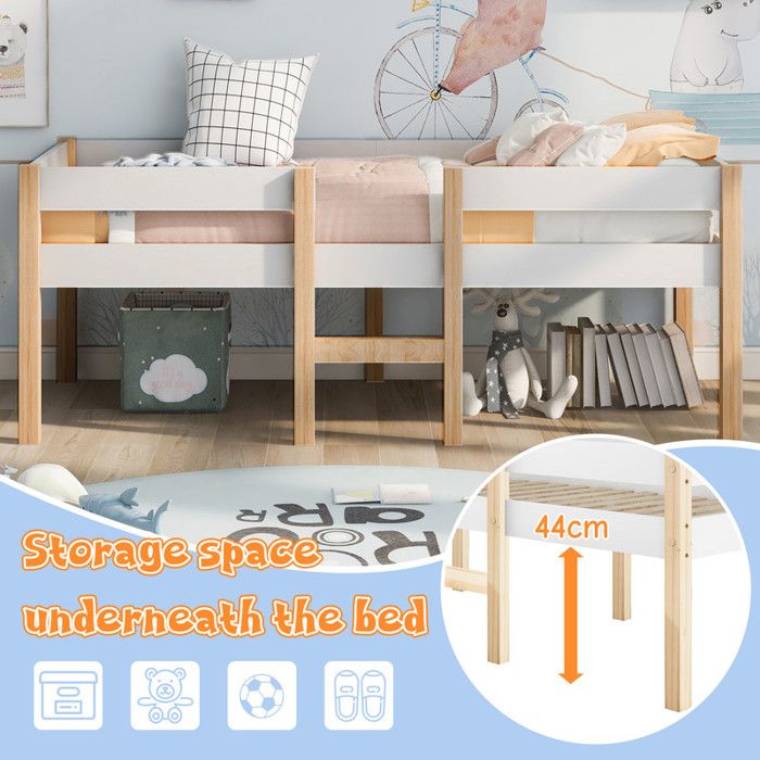 Lit enfant 90x190 cm avec protection anti-chute Lit mi Hauteur pin Massif lit simple blanc et couleur chêne