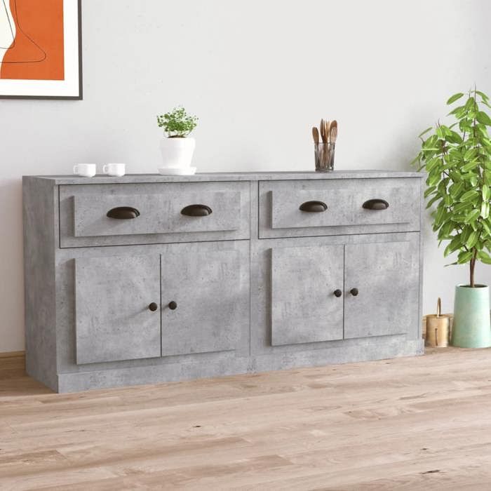 SALE 2025Buffets bahut vaisselier - Buffets - Lot de 2 - Gris béton - bois dingénierie5144 Kg 5062