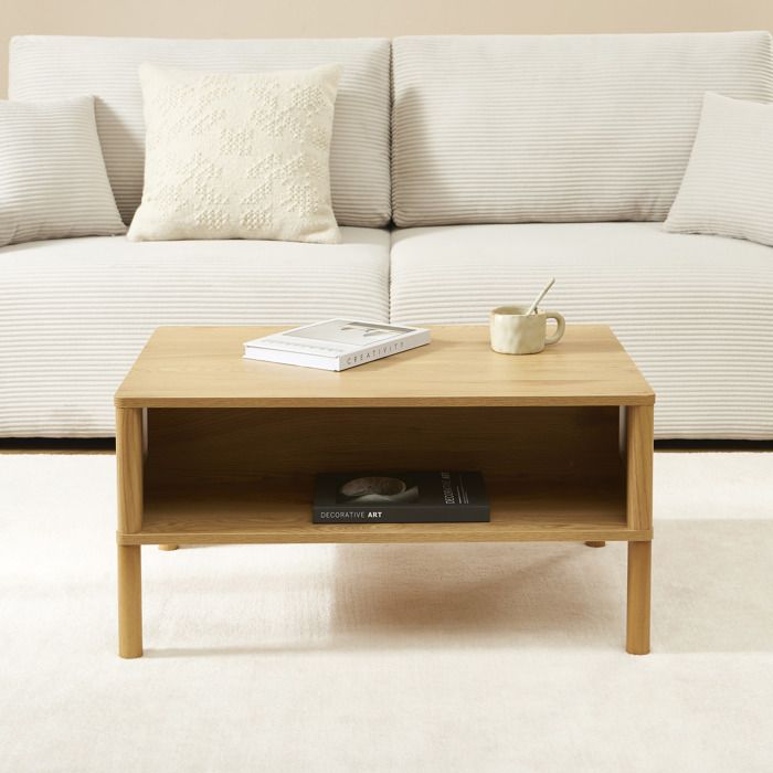 Table basse HAIDA effet chêne et rotin - Bois