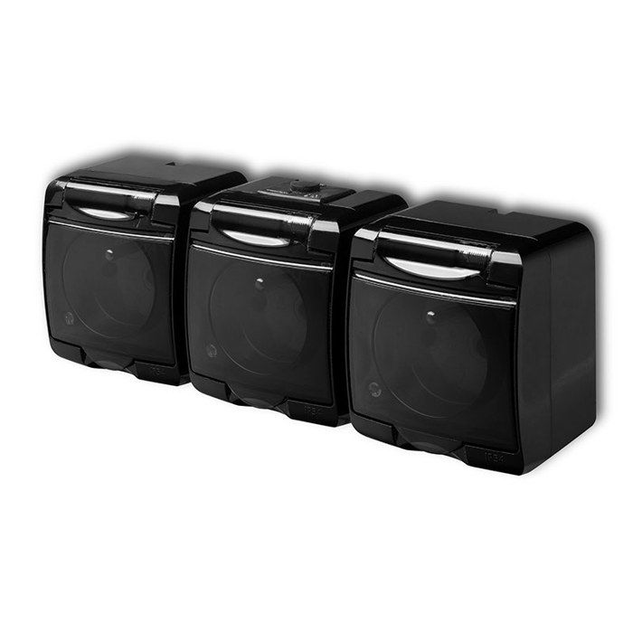 Prise multiple - Karlik Junior - 12GHE-3d - IP54 - Noir - 3 pôles 2P+T