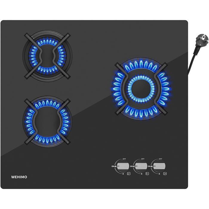Perte de vernis Plaque de Cuisson à Gaz Avec 3 Foyers à Gaz Cuisinière Encastrable Gaz Naturel/Propane(3 Brûleurs) L60 x P51cm