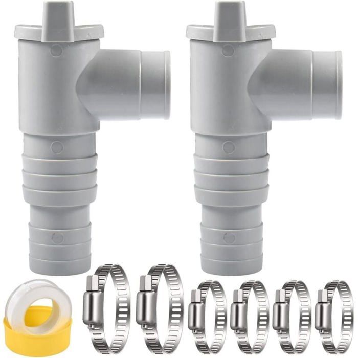 2 pcs Robinet Darrêt pour PiscineVanne Darrêt 32mmRobinet pour Piscine 32mmavec 6 Colliers de SerragePièces de Piscine
