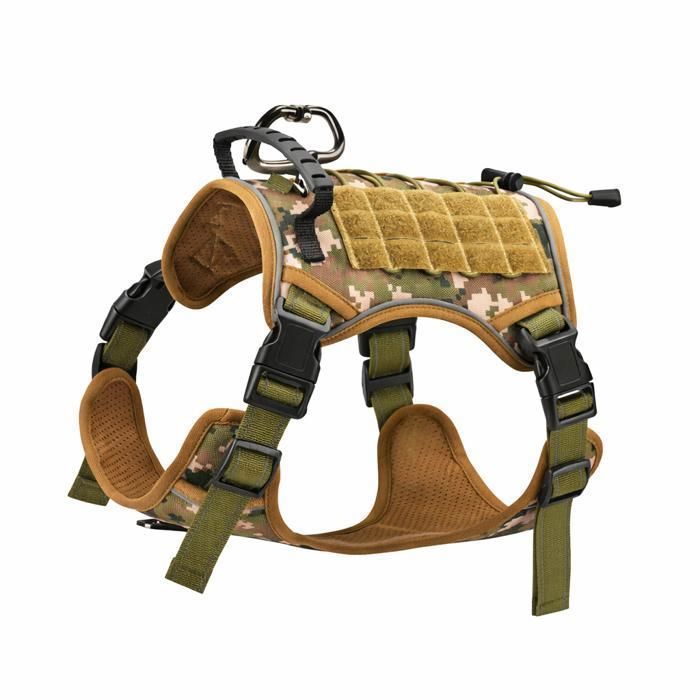 Meilleurs prix pour Harnais tactique pour chien anti traction réglable avec poignée bandes réfléchissantes laisse et pochette incluses