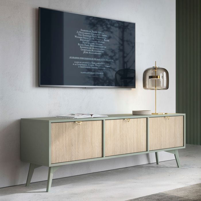 Meuble TV Komodee TOFINO RTV1 Pieds en bois Vert Chêne 38 x 158 x 52 cm Meuble TV Komodee TOFINO RTV1 Pieds en bois Vert Chêne 38 x 158 x 52 cm