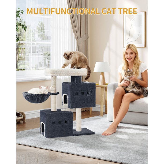 Comparer les prix de Arbre à ChatTour de Jeux 75 cm Meubles de Maison pour Chats avec 2 Niches Grande Plate-Forme Sisal Griffoir Hamac Gris Foncé