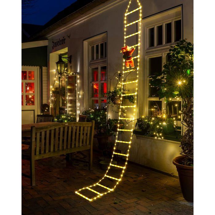 Guirlande Lumineuse Échelle LED 3m - Décoration Noël avec Père Noël pour Intérieur et Extérieur Mur Fenêtre Sapin - Blanc Chaud