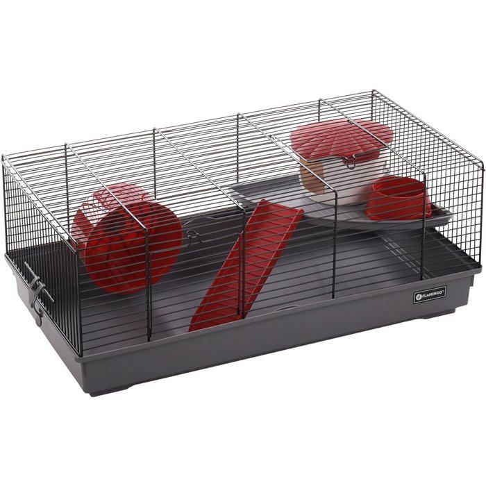 Meilleurs prix pour Cage pour Hamster Flamingo Jing - Compacte et Équipée - Noir/Gris