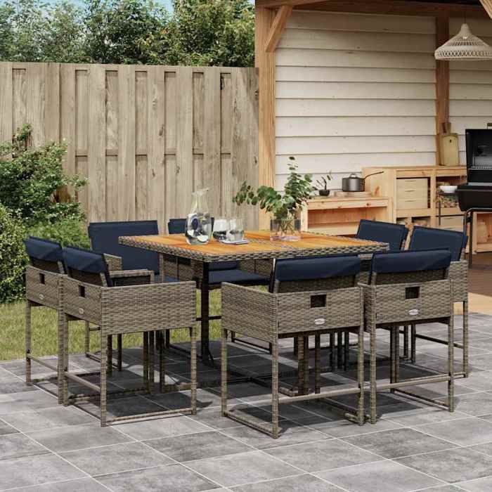 vidaXL Ensemble à manger de jardin 9 pcs Coussins Résine Tressée