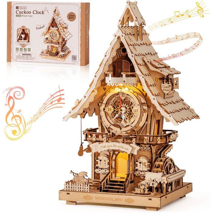 Horloge à Coucou en Bois ROBOTIME LC901 - Puzzle 3D Fonctionnel et Décoratif