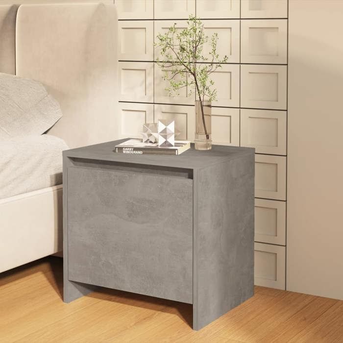 Table de chevet gris béton - Happiness - 45x34x44 5 cm - Bois dingénierie - Gris béton - 1 porte Table de chevet gris béton - Happiness - 45x34x44 5 cm - Bois dingénierie - Gris béton - 1 porte