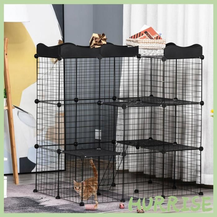 Meilleurs prix pour Cocosity Cage Parc Enclos Pour Petits Animaux Chats Lapins Modulable 3 Niveaux 2 Portes Rampe Fil Métallique 105 X 70 X 116 Cm Noi