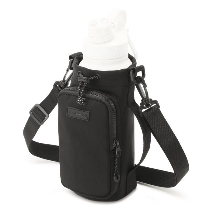 Sac pour Bouteille Pochette Porte Gourde avec Bandoulière pour Voyage Randonnée Camping (A - Noir)