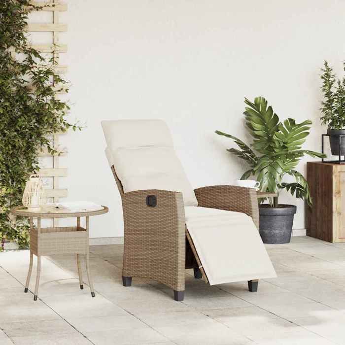 Promotion mars * Chaise de jardin - YUYUE - Meuble d’extérieur - inclinable et table dappoint beige polyrotin_5598411