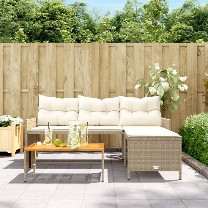 (Beige)Salon dextérieur - Canapé de jardin - Sofa de jardin - avec table et coussins en forme de L beige - 170x120x725 cm @FR27952