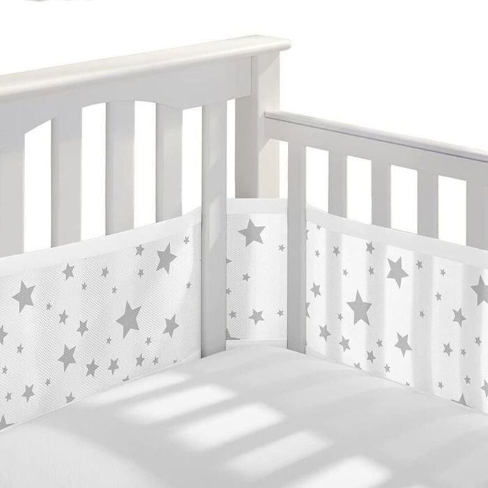 Tour de lit respirant bébé - MHY® - Maille respirante - Anti-collision - 4 côtés - Blanc étoile