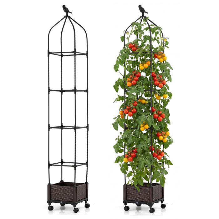 Jardinière sur Roulettes Verrouillables COSTWAY Treillis pour Plantes Grimpantes Hauteur Réglable 95-200 cm Arrosage Automatique