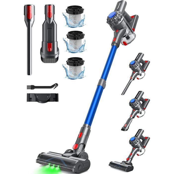 Aspirateur laveur sans fil 450W - 40 KPA 50 min dautonomie LED verte brosse améliorée - Jbniuay
