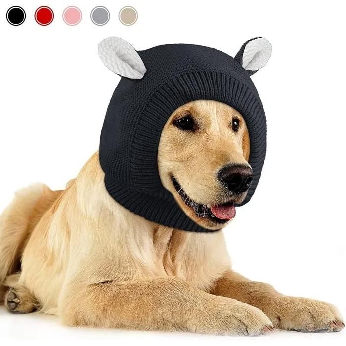 Bonnet tricoté pour chien anti-bruit cache-oreilles thermique modèle à col hiver chaud noir