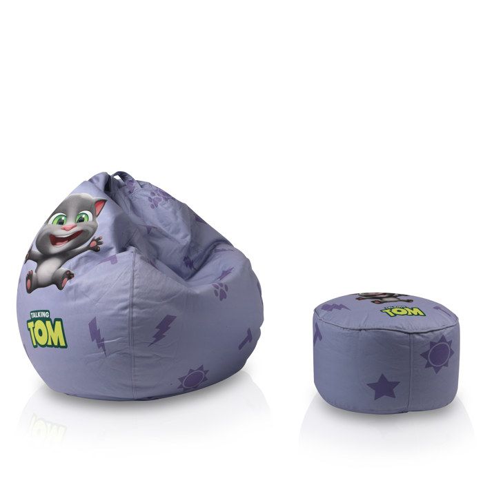 ECOPUF - Pouf Poire Sans Remplissage - Housse de Pouf Enfant Bean Bag Modulable Talking Tom & Friends - 120 cm - Violet