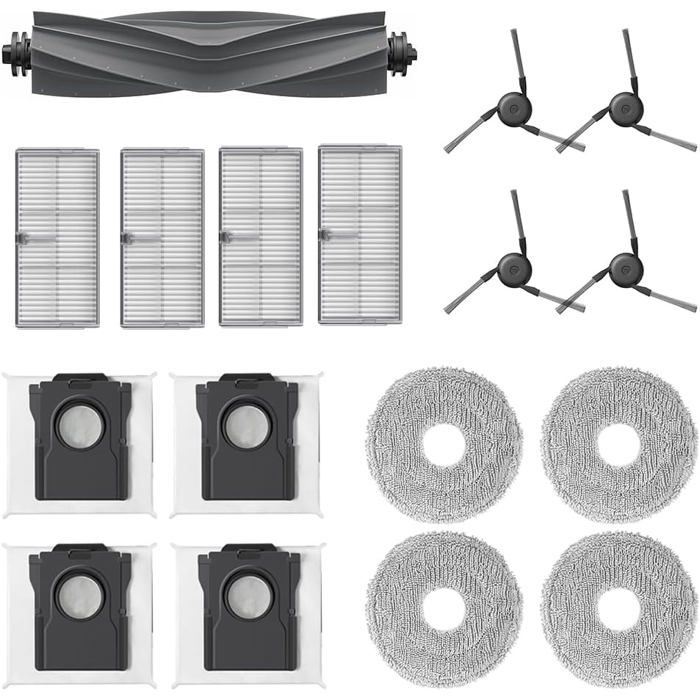 17 Pcs Accessoires pour Dreame X40 Ultra .1 Brosse Principale 4 Filtres4Sacs à Poussière4Chiffons de Nettoyage4Brosses Latérales