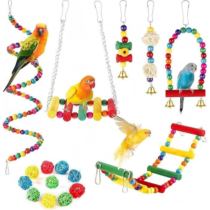 16 Pièces Perroquet pour Perruche Perruche Calopsitte Jouets pour Oiseaux Oiseau Volière KIT JOUET