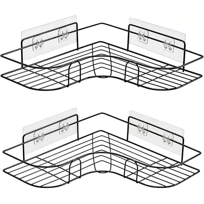 Lot de 2 étagères angle de adhésives en acier inoxydable avec crochets et support de dentifrice pour PORTE ACCESSOIRE DE SALLE DE B