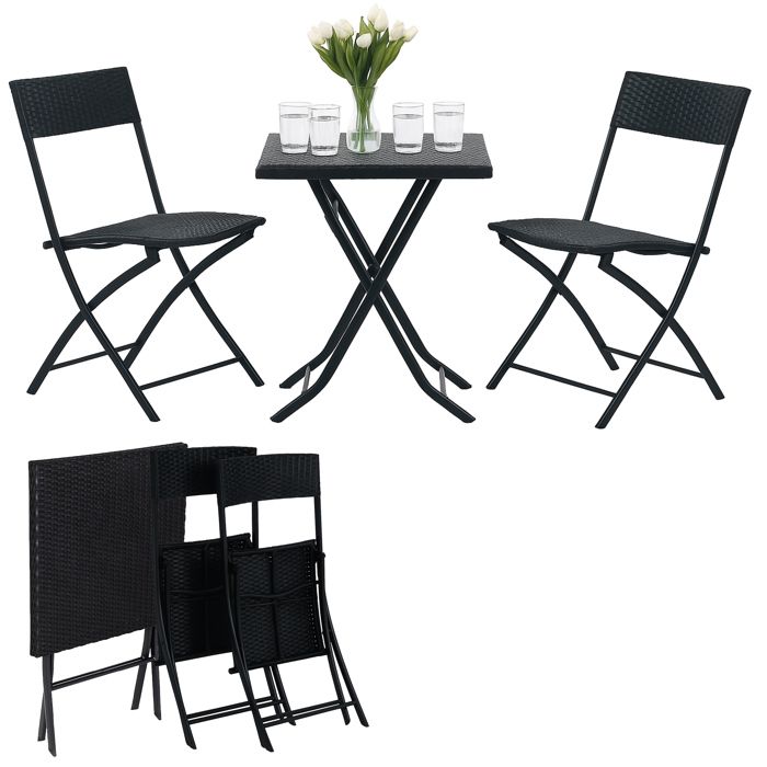 Black Forest Petit ensemble mobilier de jardin 2 fauteuils + 1 table en textilène noir Extérieur et terrasse