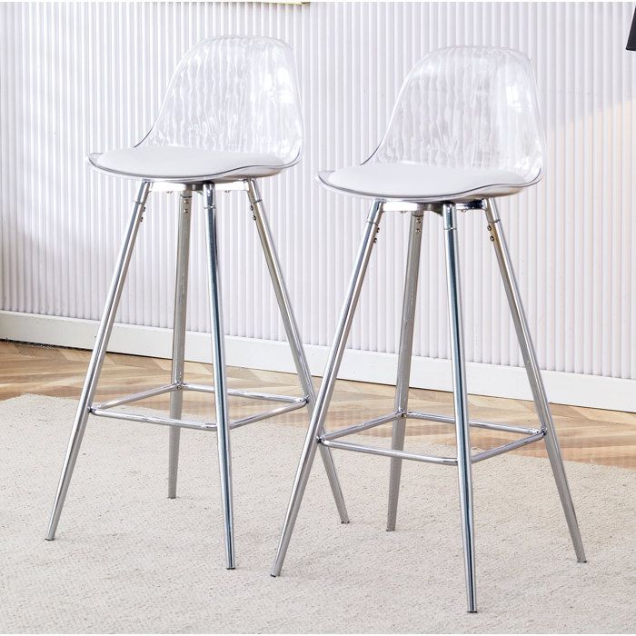 Lot de 2 chaises de bar transparentes AESVAR avec repose-pieds structure métal argentée 38 x 33 x 96 5 cm