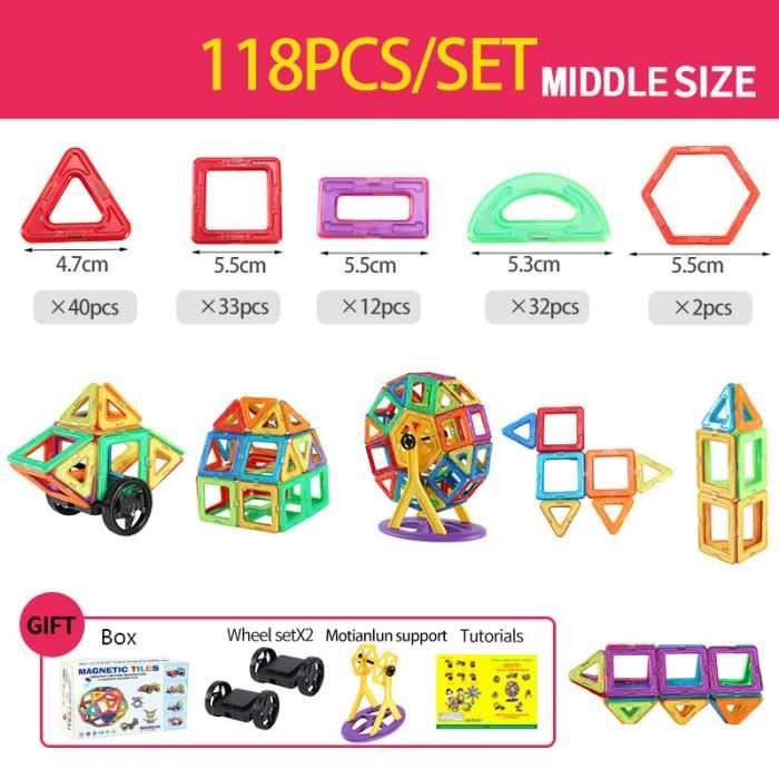AQXONG – 118 Pièces De Blocs De Construction Magnétiques – Formes Et Couleurs Variées – Jouet éducatif 2D/3D Pour Enfants Dès 3 Ans – Cadeau Idéal