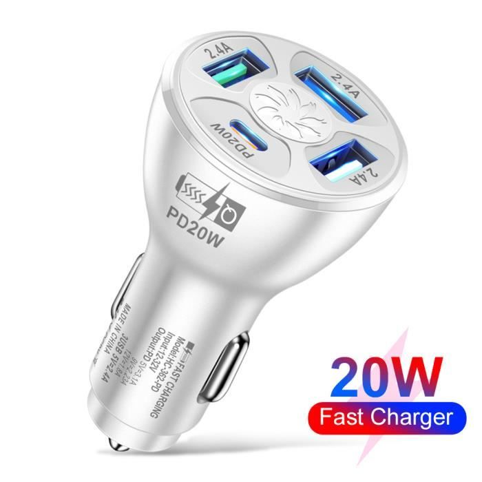 3A 1C 20W Blanc--MZX 4 USB Chargeur De Voiture Rapide De Charge 12V 24V  Ultra Cigare Chargeur Allume-cigare A