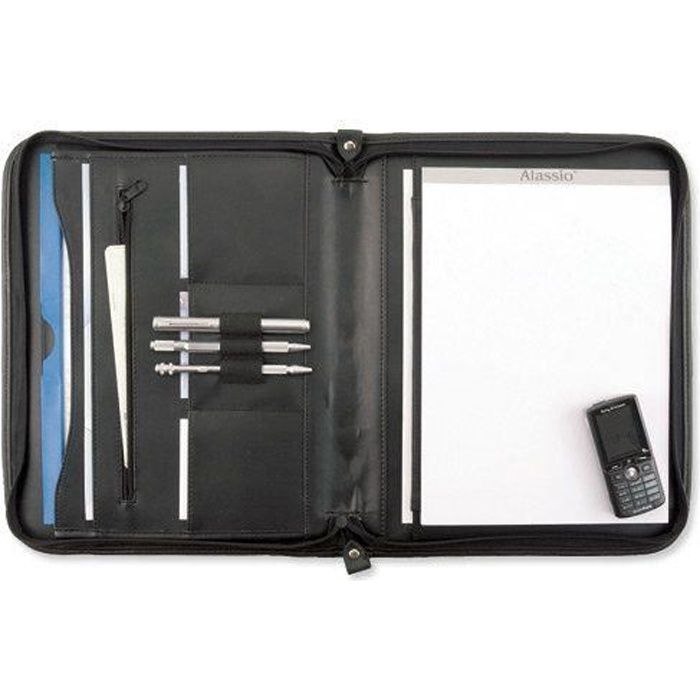 Porte-documents Alassio 2 En 1 A4 - Cuir Synthétique Noir - 6 Compartiments + Bloc-notes - 36,5x29x5,5 Cm - 6
