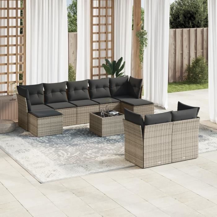 VidaXL Salon De Jardin 4 Pcs Avec Coussins Gris Résine Tressée 3217220 - Jardin