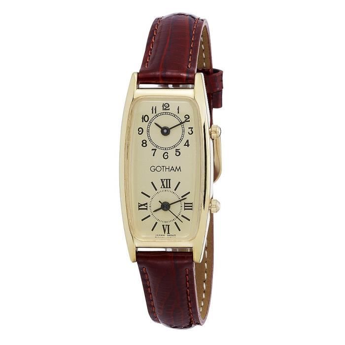 Goldtone des femmes double fuseau horaire de bracelet en cuir