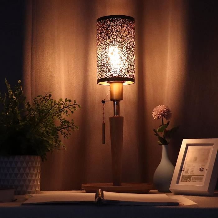 Abat-Jour Métal Cylindrique Sculpté Creux 20x12cm Pour Lampe E27 E26 - Motif Forêt-Noire