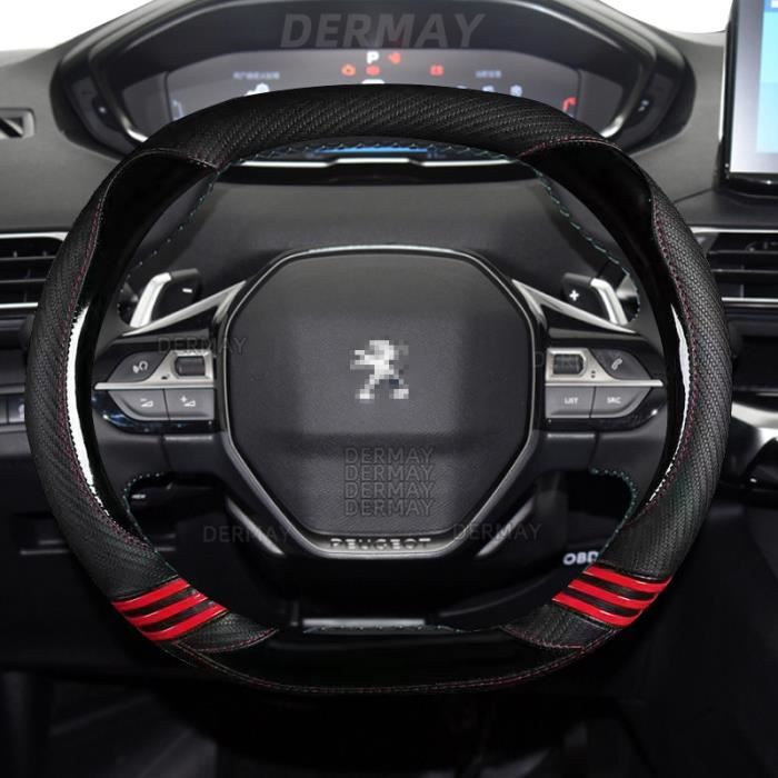 Noir - Pour Peugeot 208 e208 2020 2021 2022 housse de volant de voiture mignon en fibre de carbone PU cuir fi