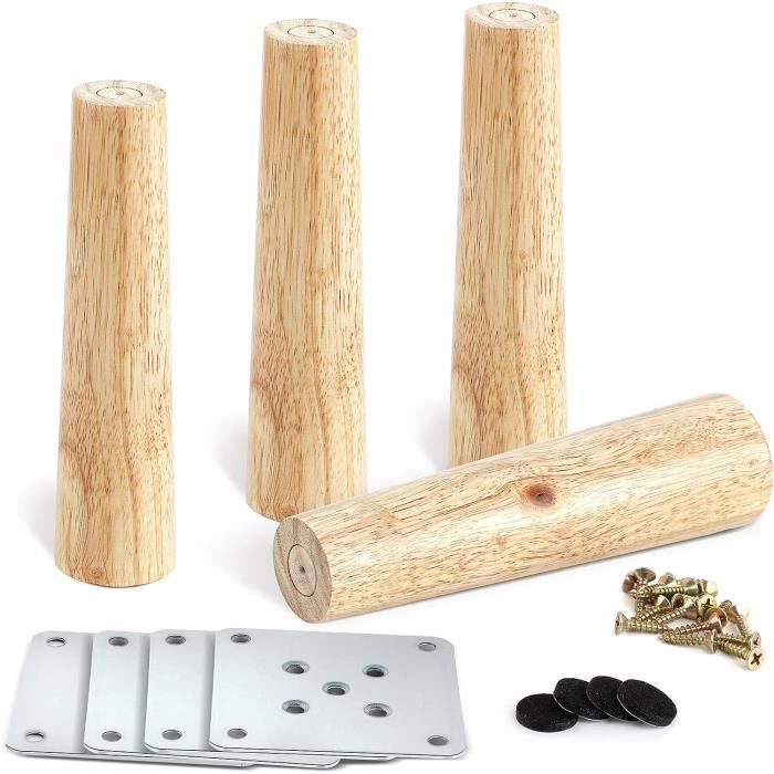 Lot De 4 Pieds En Bois Naturel 30cm - Fixation Standard Tapissier Pour Meubles Et DIY