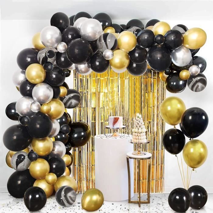 comment réaliser une décoration anniversaire Arche de ballon or et noir 